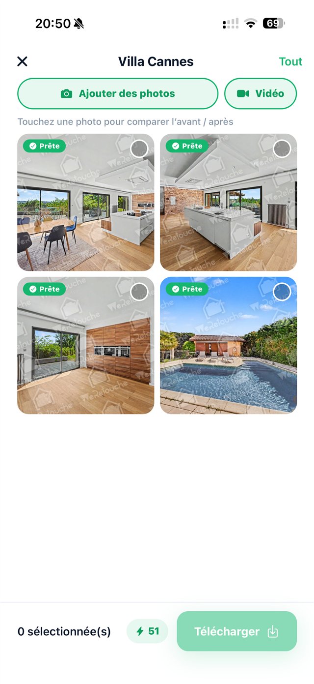 Galerie de projet immobilier dans l'app WeRetouche